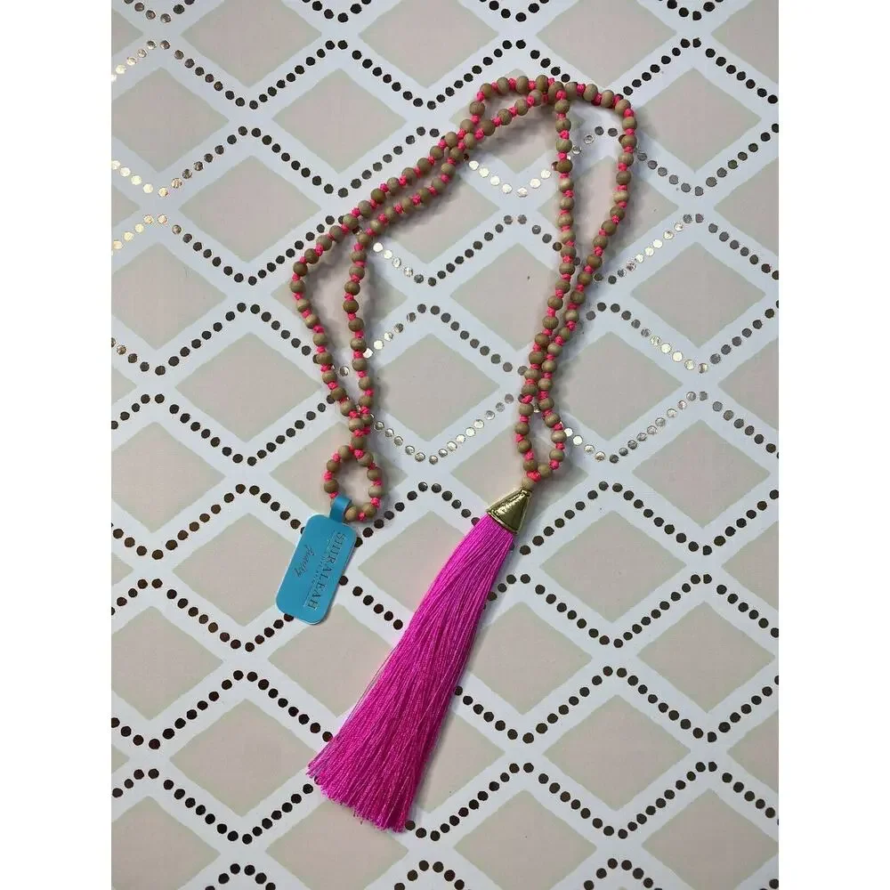 SHIRALEAH New Wood & Pink Beaded Bali Fringe Statement Necklace Giftable